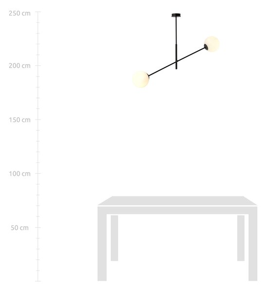 Lampadario 2 Luci Linear In Acciao Nero Con Bracci Regolabili E Vetro Opale