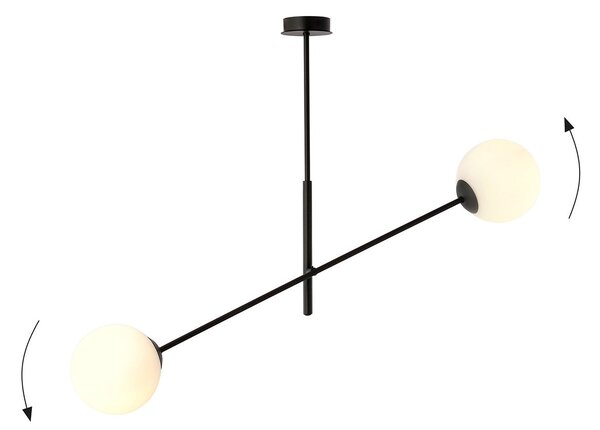 Lampadario 2 Luci Linear In Acciao Nero Con Bracci Regolabili E Vetro Opale