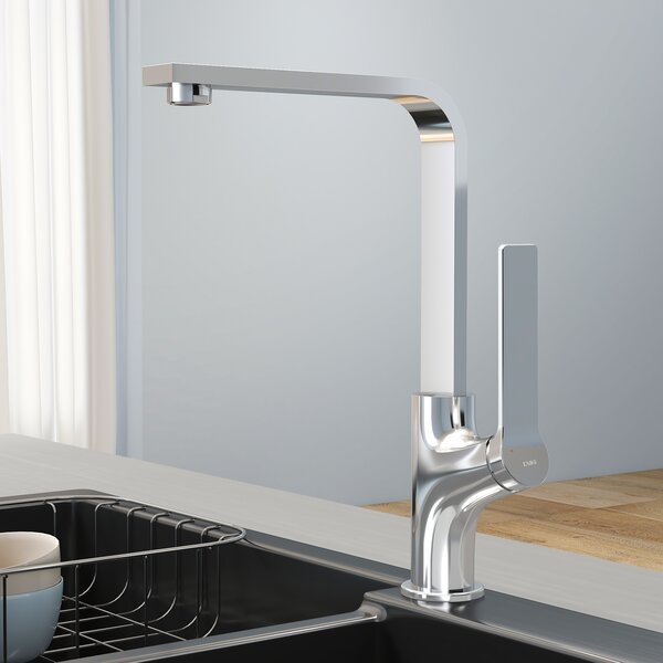 Rubinetto da cucina EMKE Rubinetto per lavello Miscelatore monocomando Lavello girevole a 360° Rubinetto da cucina con bocca piatta, ottone cromato