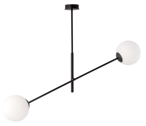 Lampadario 2 Luci Linear In Acciao Nero Con Bracci Regolabili E Vetro Opale