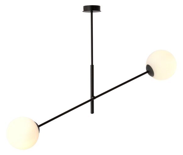 Lampadario 2 Luci Linear In Acciao Nero Con Bracci Regolabili E Vetro Opale