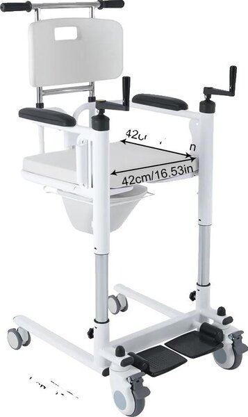 Sedia di trasferimento elevabile, supporto 120 kg, quattro ruote silenziose con freni, BIANCO