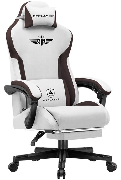 Sedia da gioco GTPLAYER, sedia da gioco ergonomica in tessuto con supporto lombare, sedia per PC con schienale allargato, portata fino a 150 kg, marrone