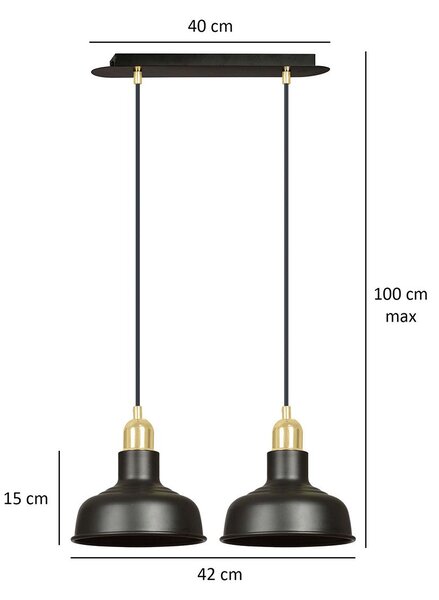 Lampadario Industrial 2 Luci Ibor In Acciaio Nero Con Elementi In Oro