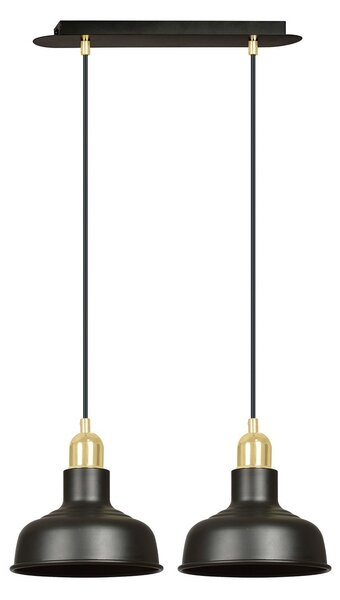 Lampadario Industrial 2 Luci Ibor In Acciaio Nero Con Elementi In Oro