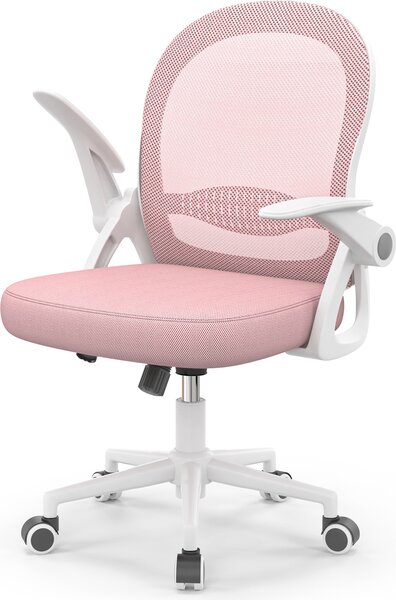Sedia da ufficio Ergonomica - Sedia da scrivania con rivestimento in rete traspirante - Braccioli ribaltabili - Regolabile in altezza - Sedia girevole a 360° - Rosa
