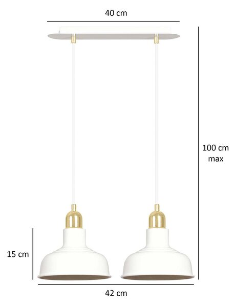 Lampadario Industrial 2 Luci Ibor In Acciaio Bianco Con Elementi In Oro