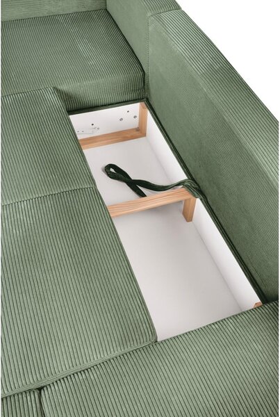 Divano angolare in verde chiaro allungabile (con penisola a destra/a forma di "U") con rivestimento in velluto a coste Tori – Bonami Selection