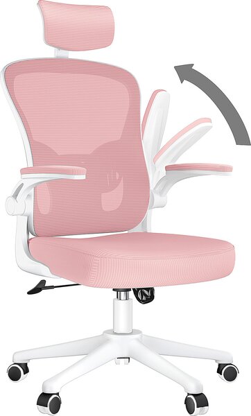 Sedia da ufficio - Sedia ergonomica da ufficio - Sedia girevole con supporto lombare - poggiatesta, braccioli e altezza regolabili - bianco e rosa