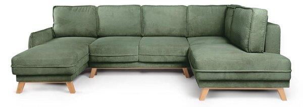 Divano angolare in verde chiaro allungabile (con penisola a destra/a forma di "U") con rivestimento in velluto a coste Tori – Bonami Selection