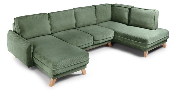Divano angolare in verde chiaro allungabile (con penisola a destra/a forma di "U") con rivestimento in velluto a coste Tori – Bonami Selection