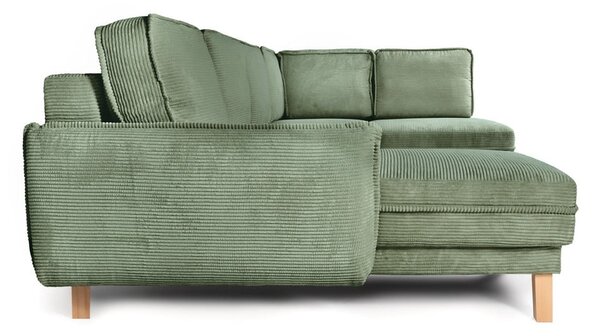 Divano angolare in verde chiaro allungabile (con penisola a destra/a forma di "U") con rivestimento in velluto a coste Tori – Bonami Selection
