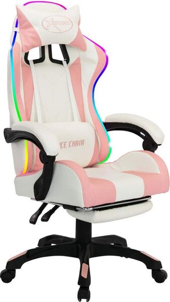 Sedia da gioco con luci LED RGB in ecopelle rosa e bianca