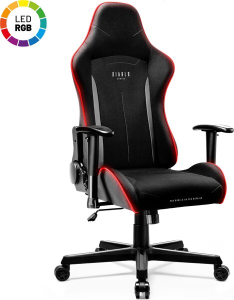 Diablo X-ST4RTER Sedia da gioco Sedia da ufficio Sedia per PC Rivestimento in tessuto ergonomico Braccioli 2D Meccanismo di inclinazione, Colore: Nero LED