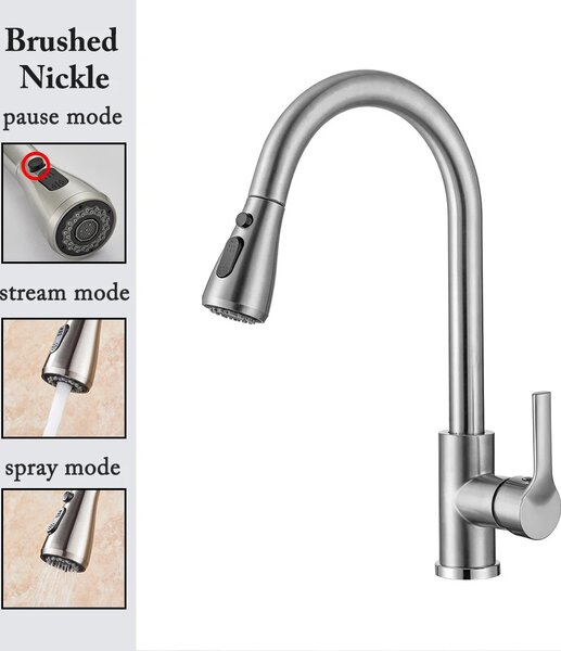 Rubinetto da cucina, comando a doppia maniglia, materiale acciaio inox, CF04043NBWM spazzolato