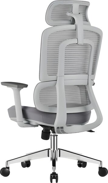 Sedia da ufficio grigio chiaro con design ergonomico e schienale in rete