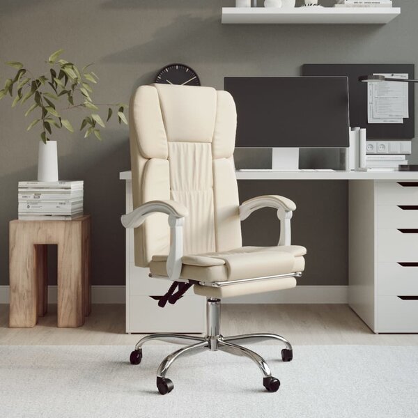 The Living Store Sedia da ufficio con funzione reclinabile in ecopelle crema