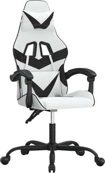 Sedia da Gaming Girevole Bianco e Nero in Pelle finta