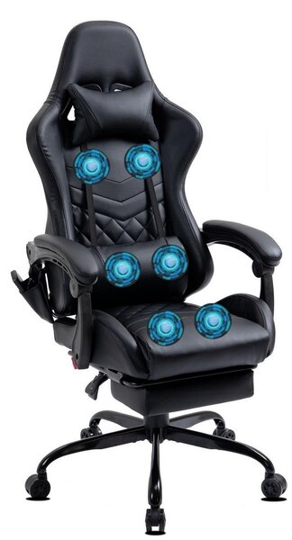 Delman Sedia da gioco Sedia da ufficio Sedia da gioco Sedia da ufficio Funzione massaggio con 6 punti di vibrazione Poggiapiedi Base in metallo Sedia ergonomica 37BK