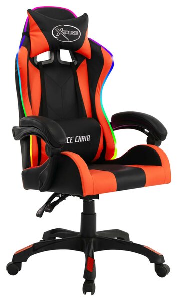 Sedia da Gaming con Luci a LED RGB Arancione e Nera Pelle finta