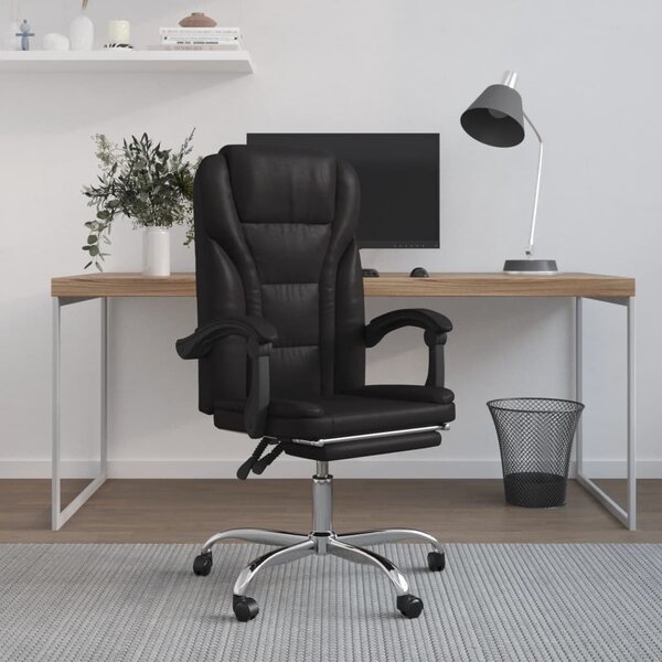 The Living Store Sedia da ufficio con funzione reclinabile in ecopelle nera