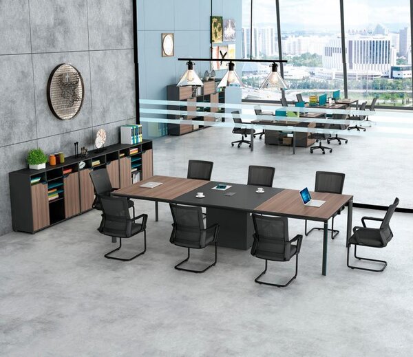 Tavolo da conferenza ufficio completo armadi scrivania ufficio legno nero 4 pezzi