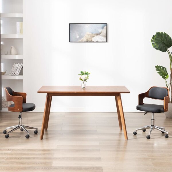 The Living Store Sedia da ufficio girevole in legno curvato nero e Pelle finta