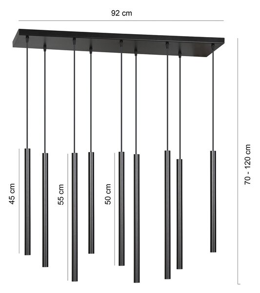 Lampadario 9 Luci Moderno Selter Acciaio Nero E Paralumi A Cilindri Sottili