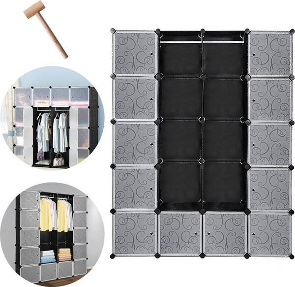 TolleTour armadio sistema di scaffalatura fai da te 20 scatole Con porta&2 appendiabiti Sistema di scaffalatura plug-in Nero Armadi H.180cm con stampa