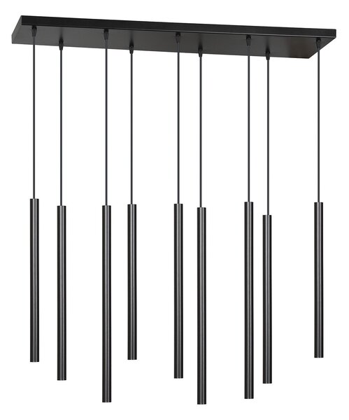Lampadario 9 Luci Moderno Selter Acciaio Nero E Paralumi A Cilindri Sottili