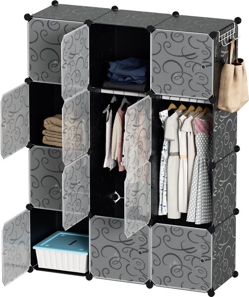 Jopassy Armadio a 12 scomparti Set di scaffali fai da te Sistema di scaffali LWH: 140x105x35cm Armadio combinato in pannelli PP Armadio con 2 ganci per cappotti