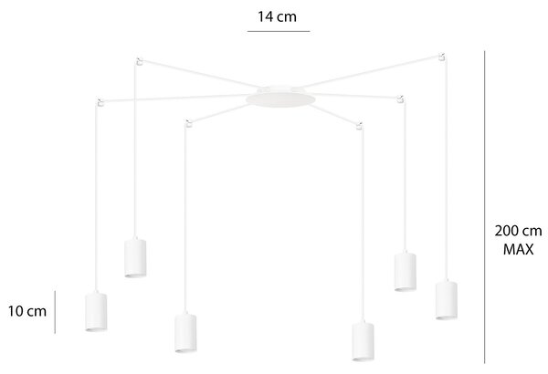 Sospensione A Ragno In Acciaio Bianco 6 Luci Tracker Con Cavo 3 Metri