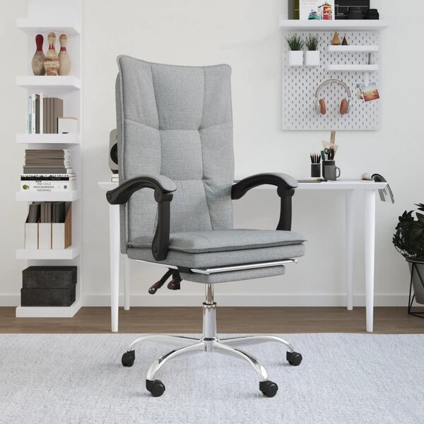 The Living Store Sedia da ufficio con funzione reclinabile Tessuto grigio chiaro