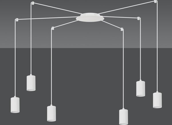 Sospensione A Ragno In Acciaio Bianco 6 Luci Tracker Con Cavo 3 Metri