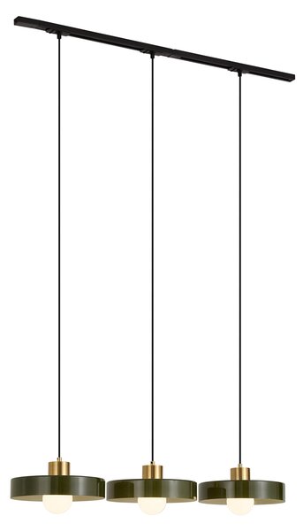 Sistema a binario moderno nero con 3 lampade a sospensione in ottone e verde 1-fase - Iconic Jina