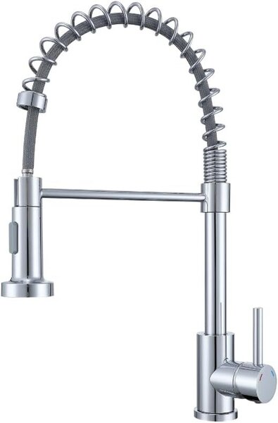 Rubinetto da cucina VBChome Acciaio inossidabile cromato con bocca estraibile, molla decorativa e selettore del getto – Rubinetto professionale per lavello 360°