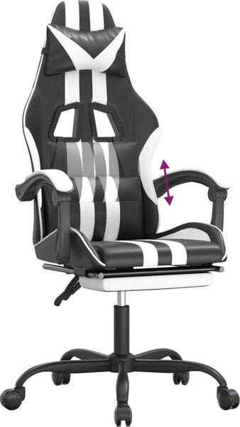 Sedia da Gaming con Poggiapiedi Nero e Bianco in Pelle finta
