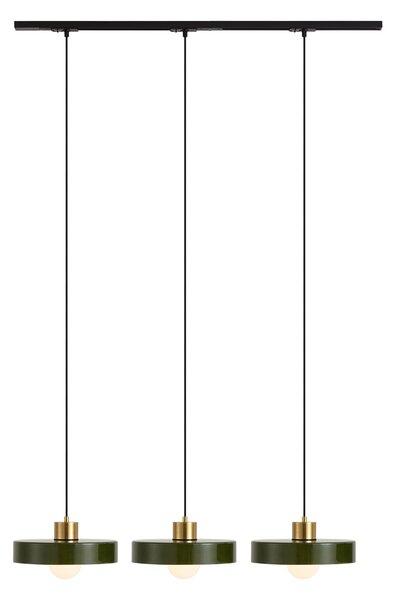 Sistema a binario moderno nero con 3 lampade a sospensione in ottone e verde 1-fase - Iconic Jina