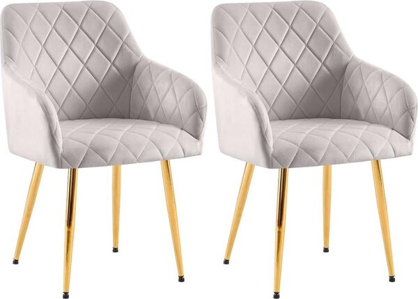 Set di 2 sedie da pranzo - sedute in velluto - posizione di seduta confortevole, fino a 150 kg | Colore: Grigio | Materiale alloggiamento: Oro metallizzato