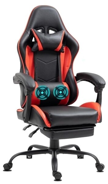 Delman Sedia da ufficio Sedia da gioco Poltrona da gioco massaggiante Sedia da gioco ergonomica con poggiapiedi Poggia testa Sedia da gioco girevole 02-0042 Rosso