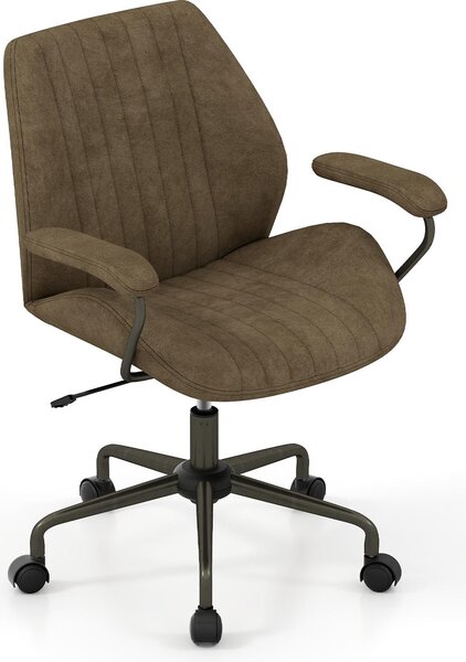 Sedia da ufficio COSTWAY, sedia ergonomica girevole con braccioli imbottiti, sedia per computer, regolabile in altezza, funzione dondolo, sedia da scrivania, verde oliva