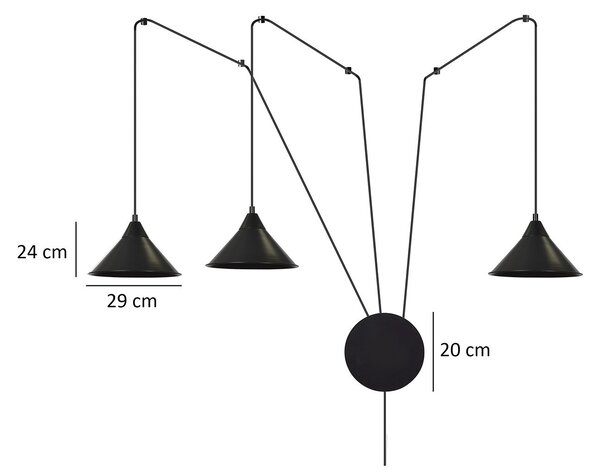 Sospensione Minimal 3 Luci Abramo In Acciao Nero E Paralume A Cono