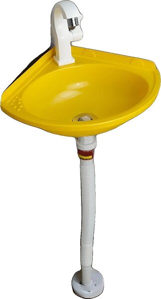 Mini lavabo, installazione autonoma, rubinetto e scarico integrati, giallo