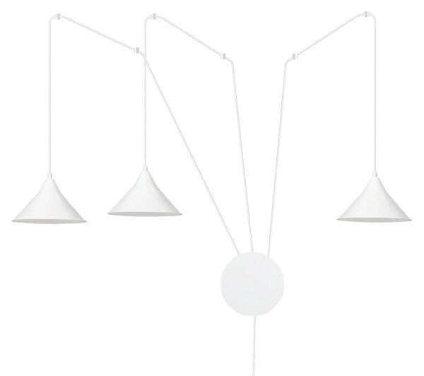 Sospensione Minimal 3 Luci Abramo In Acciao Bianco E Paralume A Cono