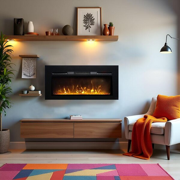 Caminetto elettrico moderno ElectricSun Paula Glass XS nero, da parete, da terra o da incasso, 3 impostazioni di colore, L102xH45cm