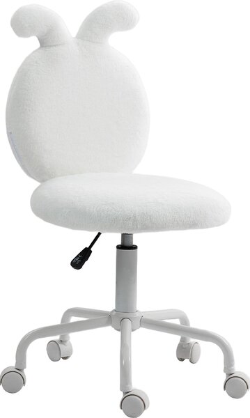 Sedia da ufficio Fortuna Lai con orecchie da coniglio, sedia da trucco regolabile in altezza con effetto velluto, sedia girevole da trucco per camera da letto, bianca