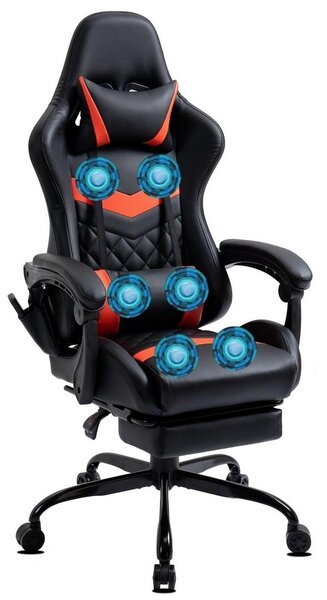 Delman Sedia da gioco Sedia da ufficio Sedia da gioco Sedia da ufficio Funzione massaggio con 6 punti di vibrazione Poggiapiedi Base in metallo Sedia ergonomica 37RD