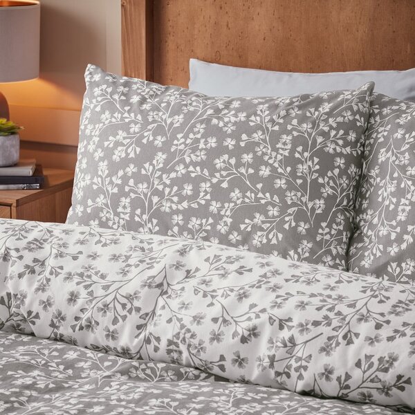 Biancheria da letto singola in flanella grigia 135x200 cm Grace Floral Leaf - Catherine Lansfield