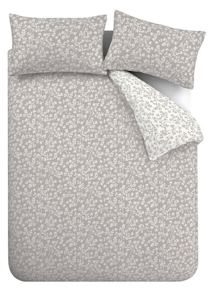 Biancheria da letto singola in flanella grigia 135x200 cm Grace Floral Leaf - Catherine Lansfield