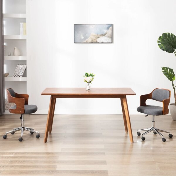 The Living Store Sedia da ufficio girevole in legno curvato e tessuto grigio